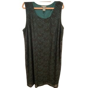 CATHERINES‎ Womens 2X Teal Black Lace Sleeveless Midi Dress Stretch Witchy Goth